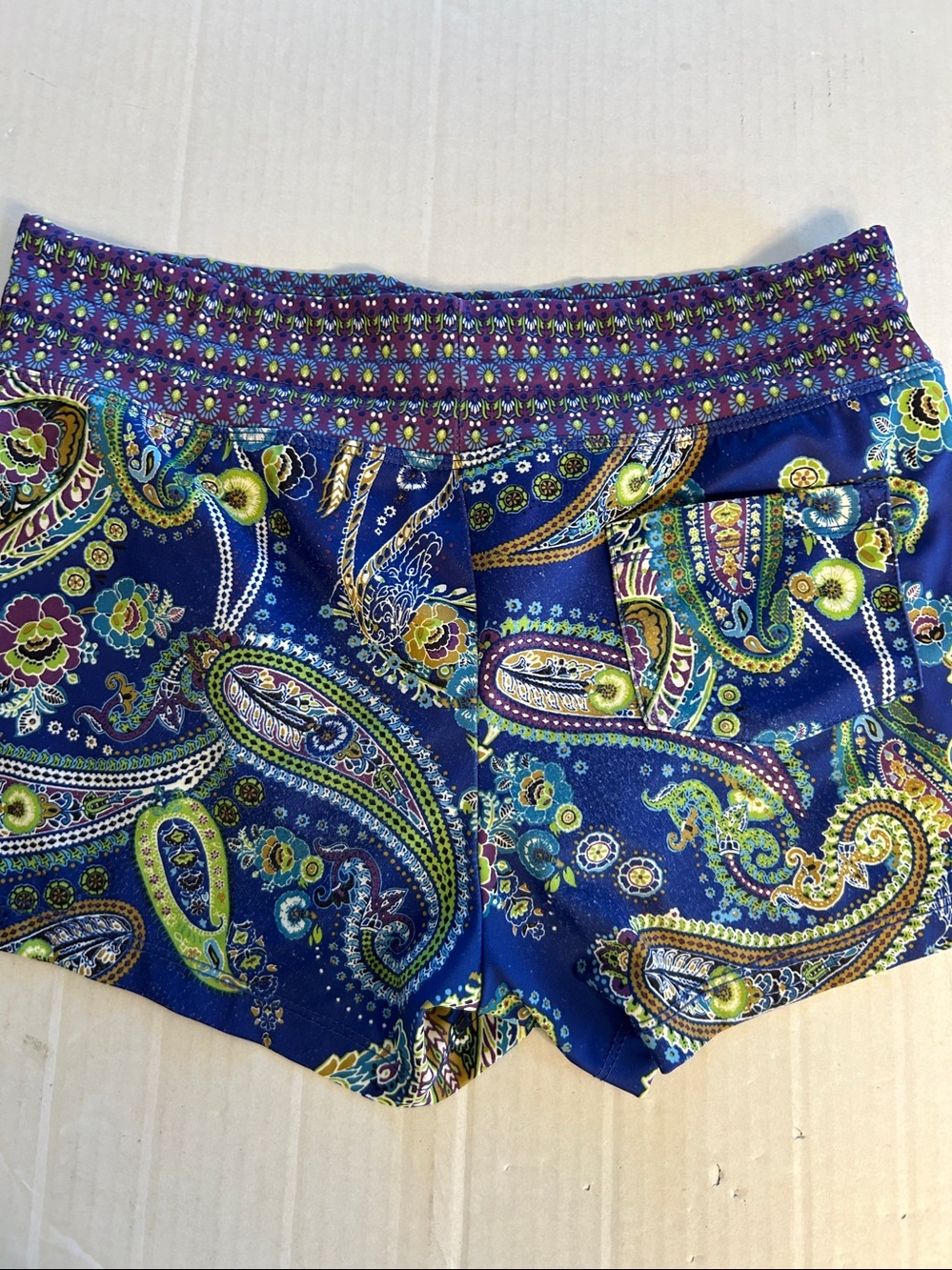 Athleta Blue Paisley Print Swim Shorts Women's Lined Drawstring. Sz S - Picture 4 of 10